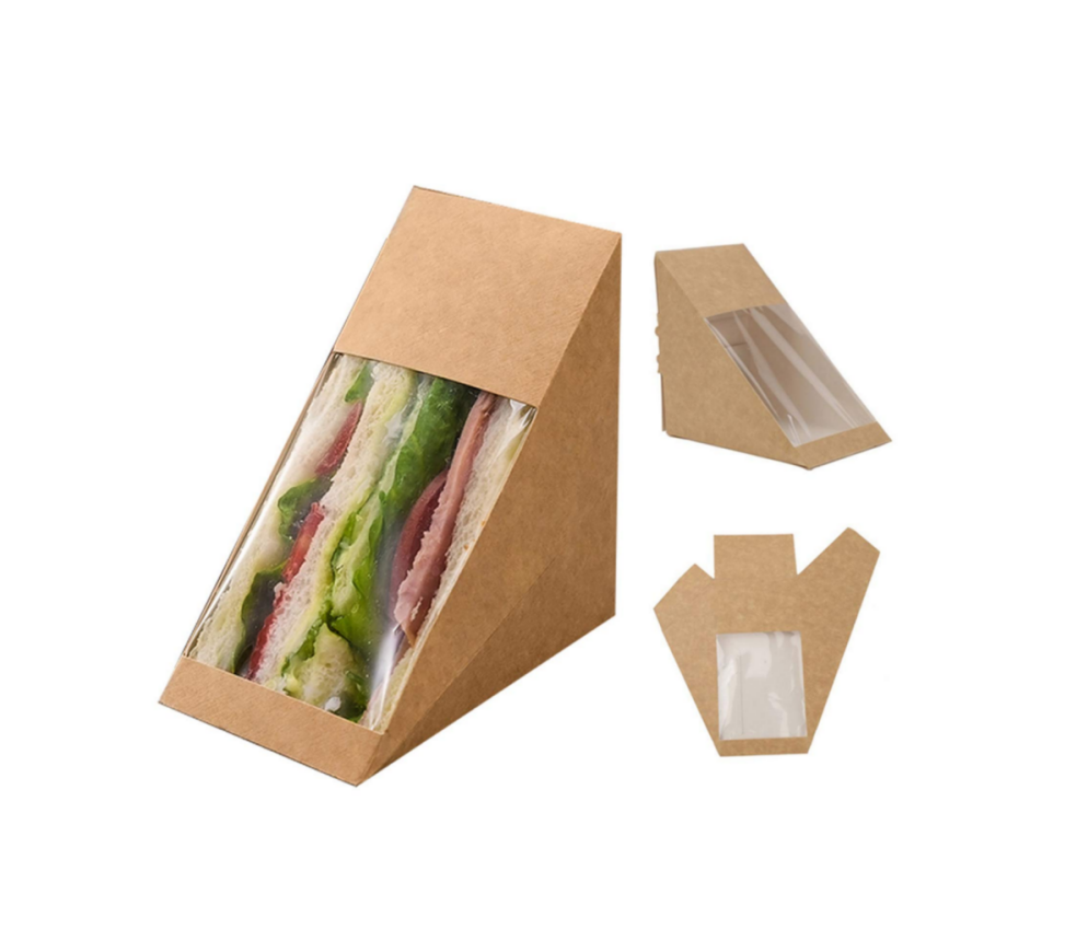 triangle sandwich container paper cardboard packaging boxes disposable with window